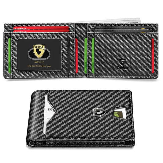 Slim Wallet for Men Rfid Blocking Leather Bifold Front Pocket Carbon Fiber Men's Money Clips Credit Card Holder With Gift Box