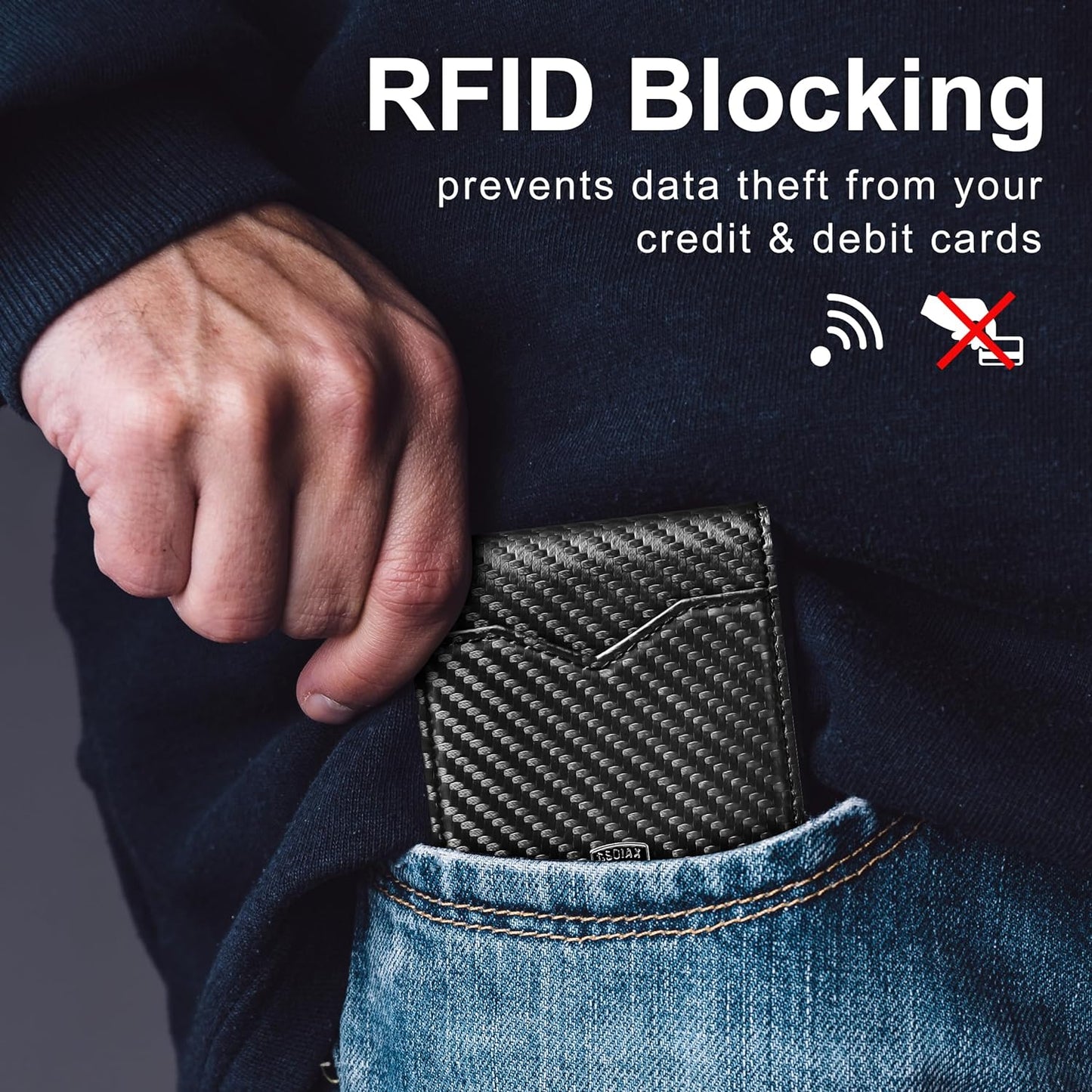 Slim Wallet for Men Rfid Blocking Leather Bifold Front Pocket Carbon Fiber Men's Money Clips Credit Card Holder With Gift Box