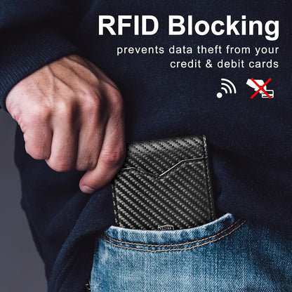 Slim Wallet for Men Rfid Blocking Leather Bifold Front Pocket Carbon Fiber Men's Money Clips Credit Card Holder With Gift Box