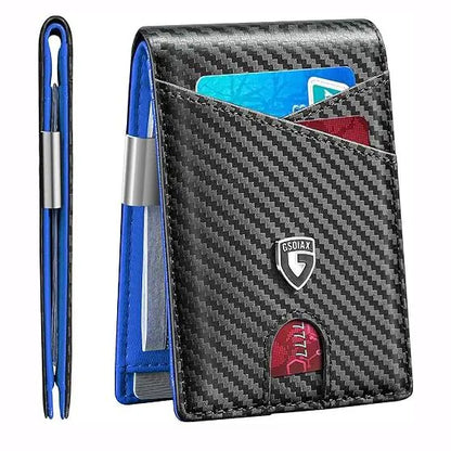 Slim Wallet for Men Rfid Blocking Leather Bifold Front Pocket Carbon Fiber Men's Money Clips Credit Card Holder With Gift Box