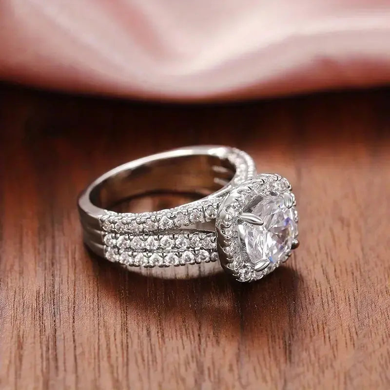 Full Pavé Three-Row Statement Ring, Sparkling Crystal, Elegant Women Party & Daily Jewelry