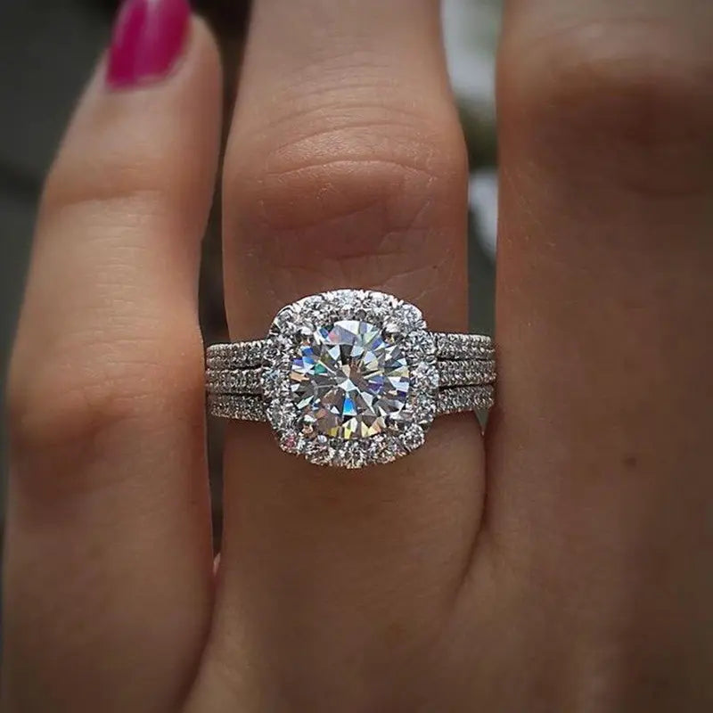 Full Pavé Three-Row Statement Ring, Sparkling Crystal, Elegant Women Party & Daily Jewelry