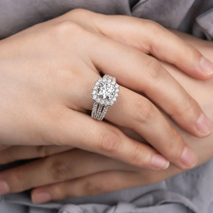 Full Pavé Three-Row Statement Ring, Sparkling Crystal, Elegant Women Party & Daily Jewelry
