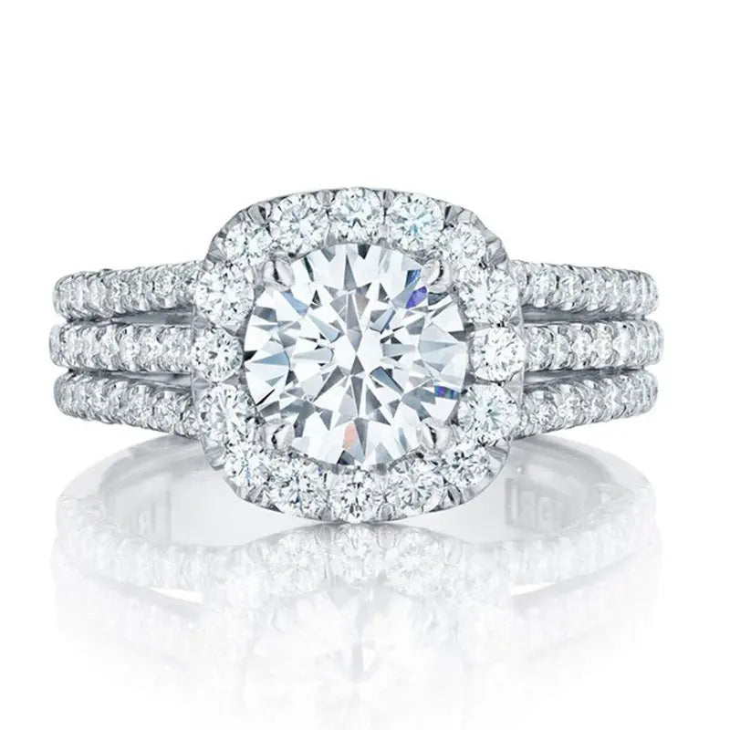 Full Pavé Three-Row Statement Ring, Sparkling Crystal, Elegant Women Party & Daily Jewelry