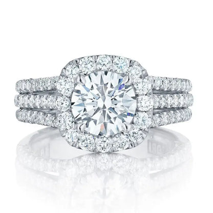 Full Pavé Three-Row Statement Ring, Sparkling Crystal, Elegant Women Party & Daily Jewelry