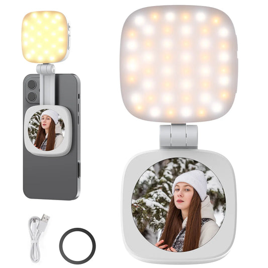💡 Magnetic Mini Selfie Ring Light | Built-in Mirror + MagSafe