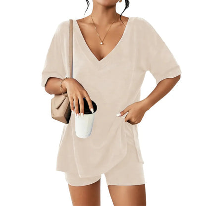 Oversized V-Neck Pajama Set for Women Soft Lightweight 2-Piece Loungewear