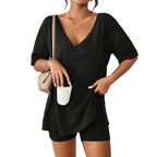 Oversized V-Neck Pajama Set for Women Soft Lightweight 2-Piece Loungewear