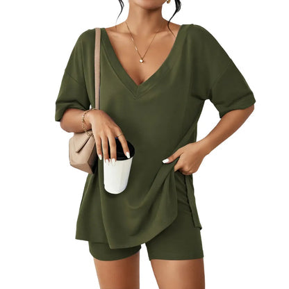 Oversized V-Neck Pajama Set for Women Soft Lightweight 2-Piece Loungewear