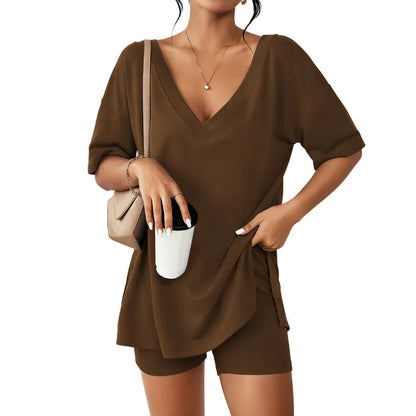 Oversized V-Neck Pajama Set for Women Soft Lightweight 2-Piece Loungewear