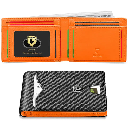 Slim Wallet for Men Rfid Blocking Leather Bifold Front Pocket Carbon Fiber Men's Money Clips Credit Card Holder With Gift Box